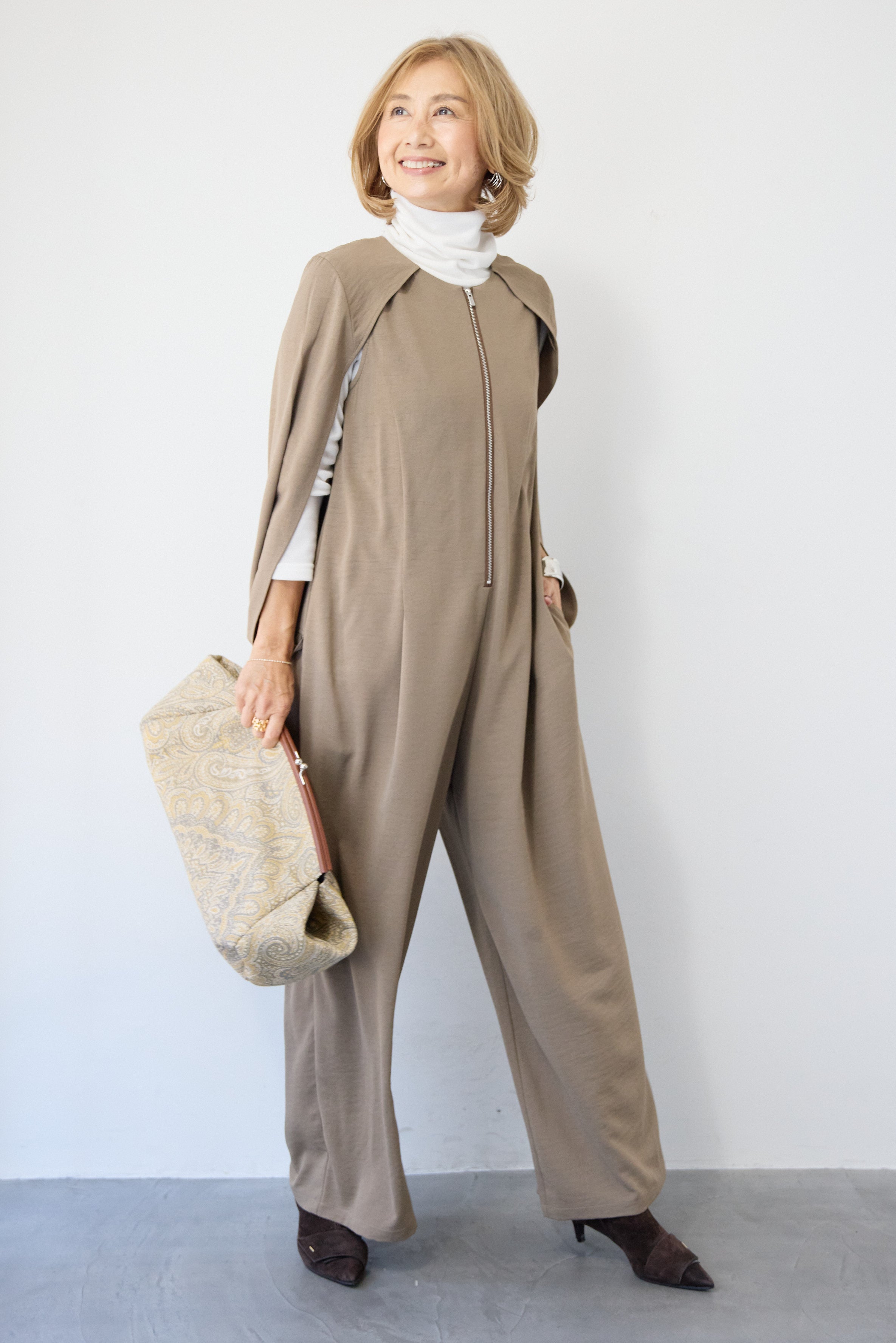 SET]ケープマントオールインワン+ふんわり裏起毛タートルネック(2set