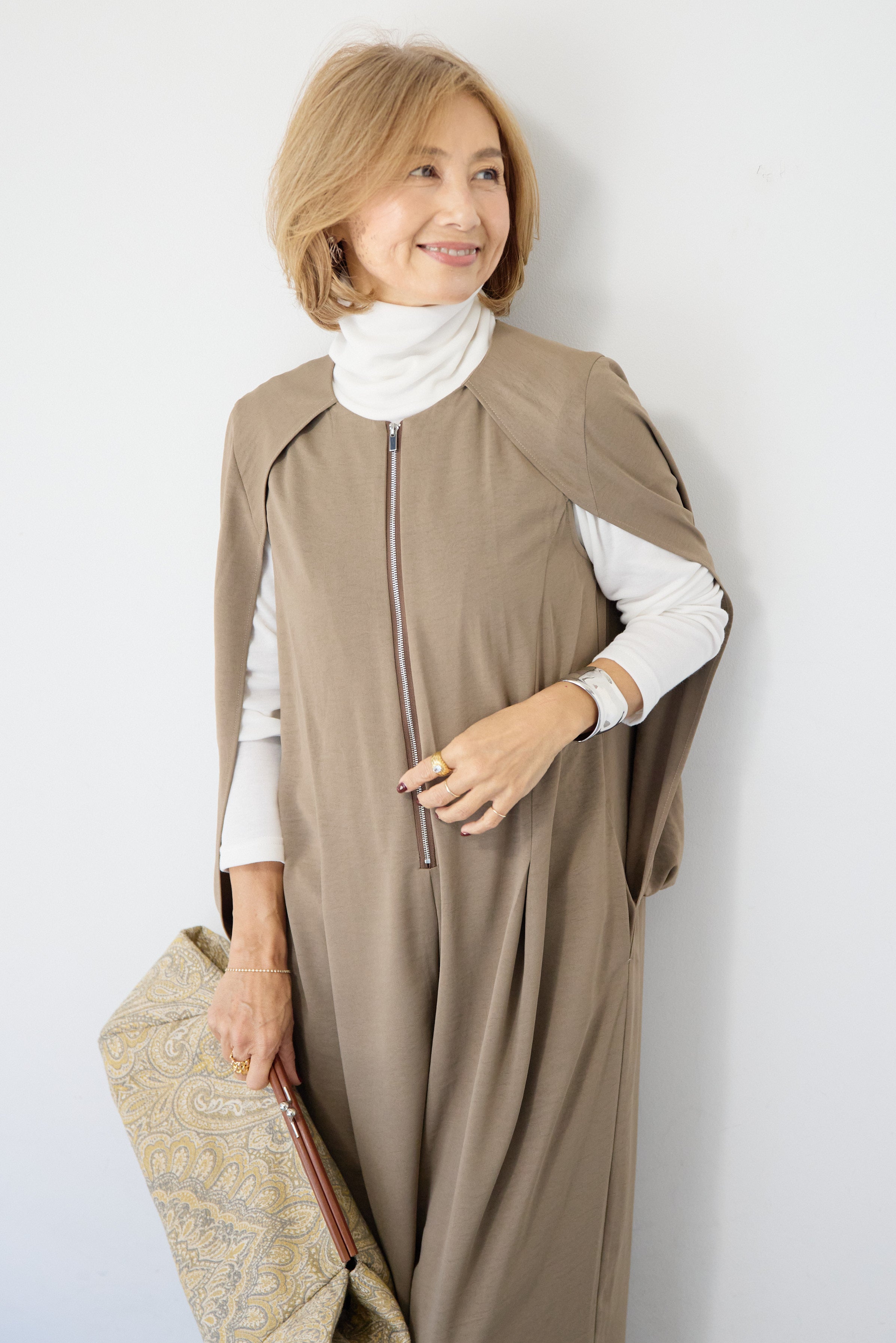 SET]ケープマントオールインワン+ふんわり裏起毛タートルネック(2set