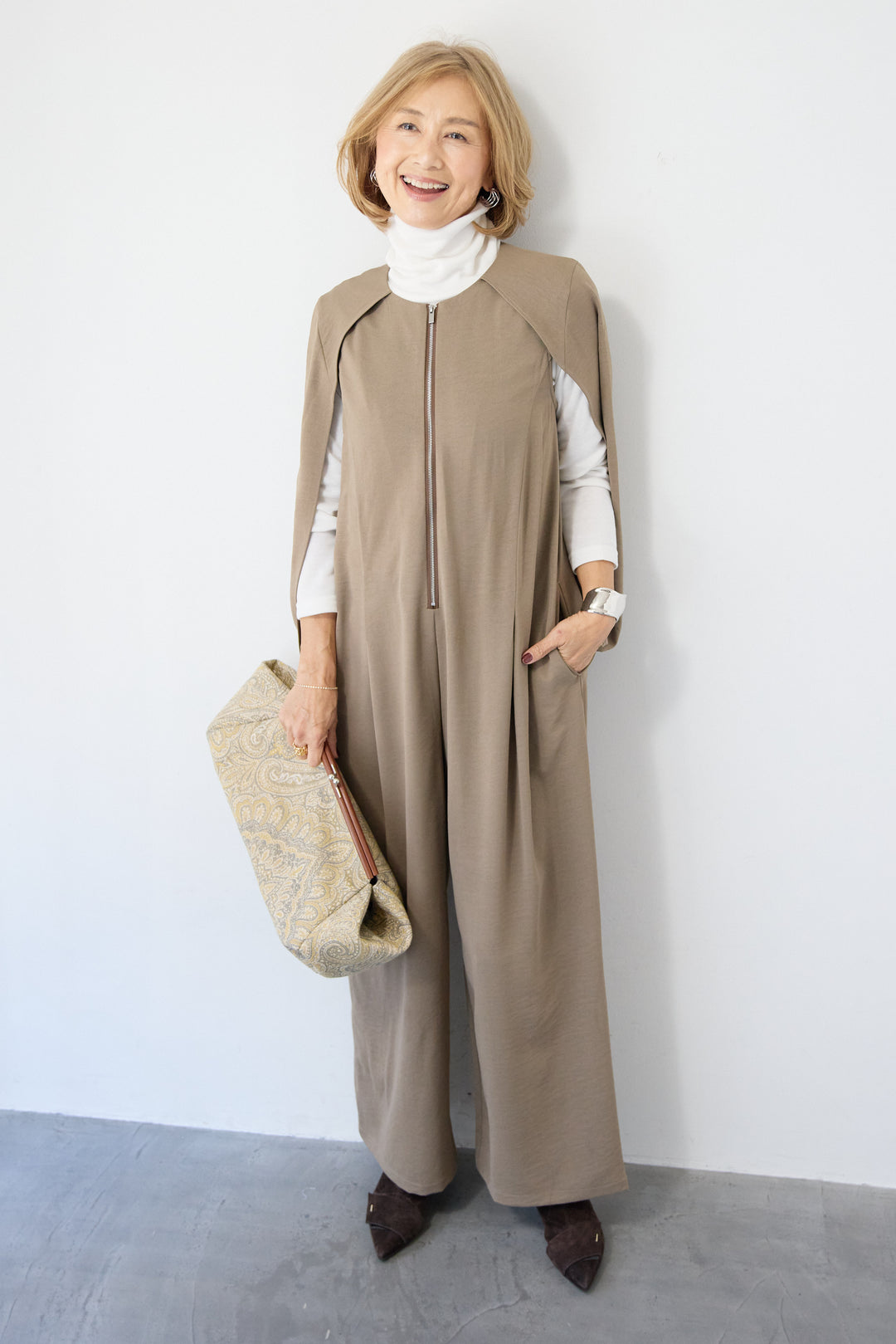 [SET]ケープマントオールインワン+ふんわり裏起毛タートルネック(2set)