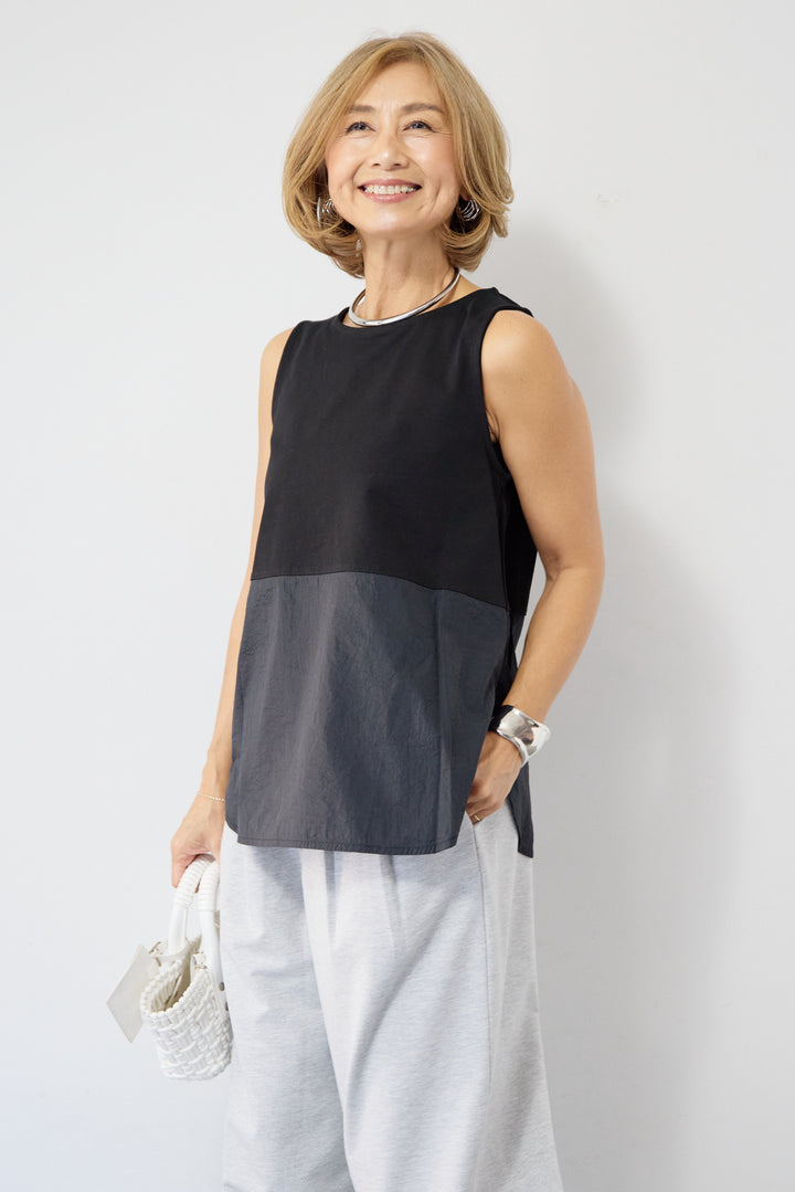 異素材コンビ  ノースリーブプルオーバー