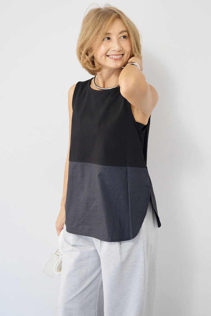 異素材コンビ  ノースリーブプルオーバー