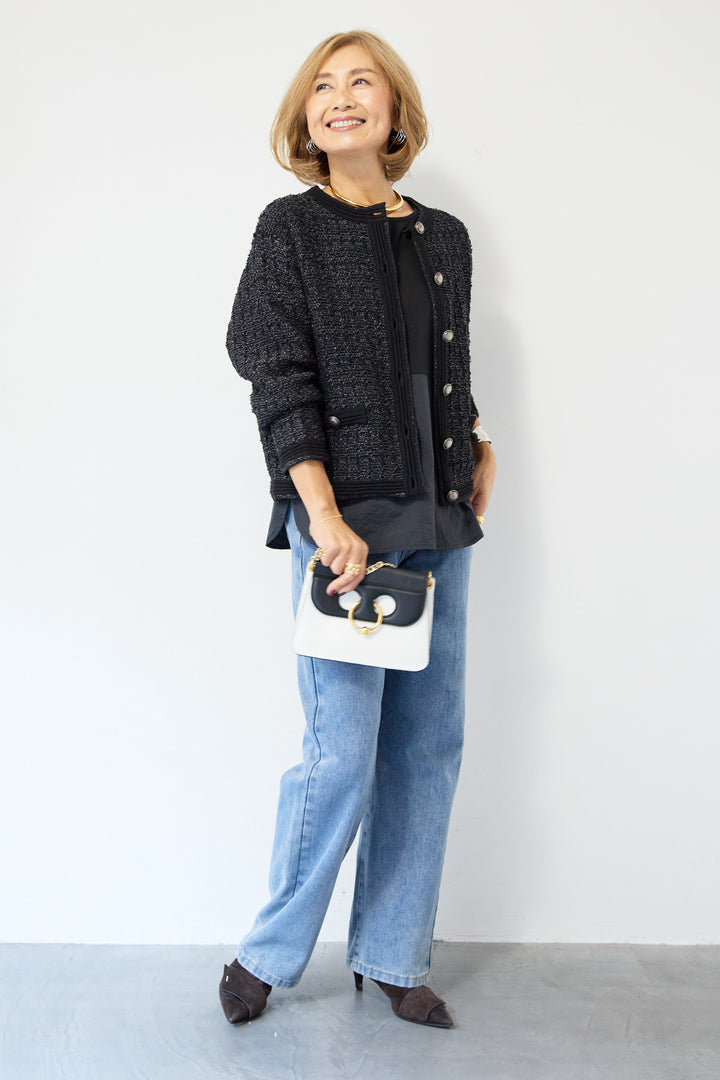 ツイードジャガードクルーネックカーディガン