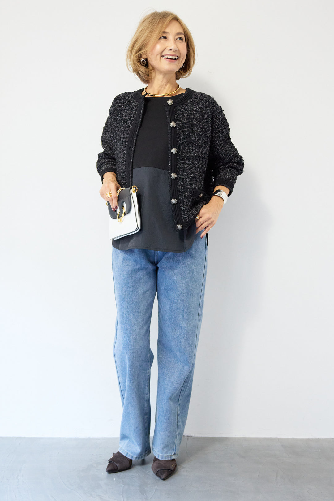 ツイードジャガードクルーネックカーディガン