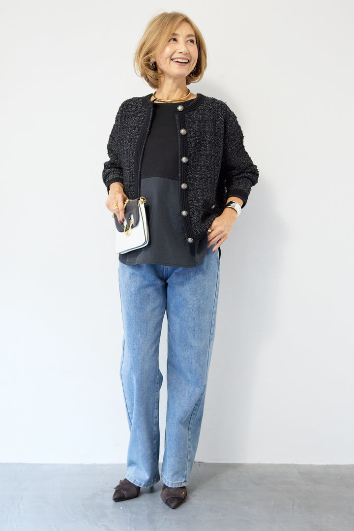 ツイードジャガードクルーネックカーディガン