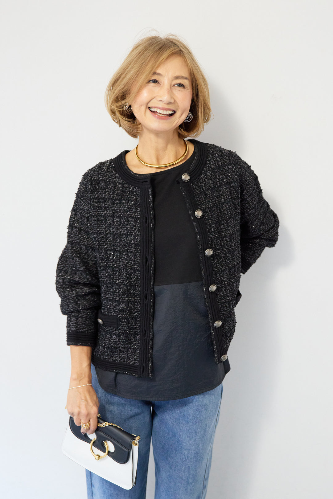 ツイードジャガードクルーネックカーディガン