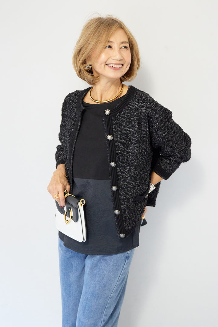 ツイードジャガードクルーネックカーディガン