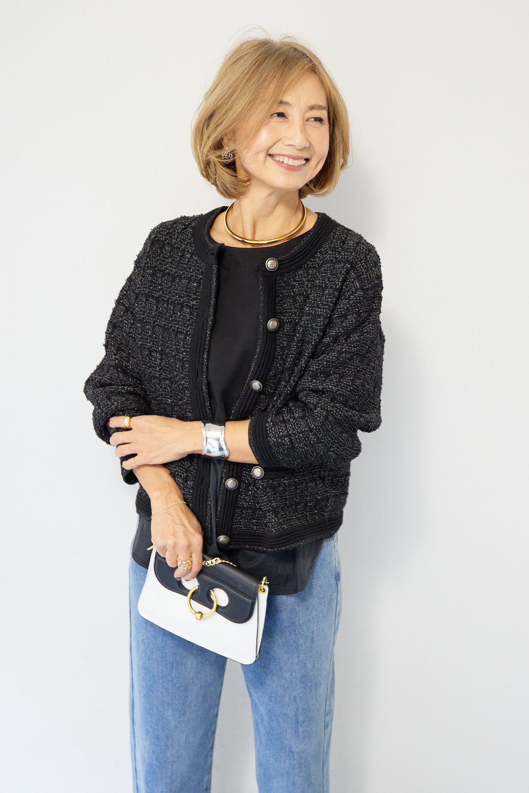 ツイードジャガードクルーネックカーディガン