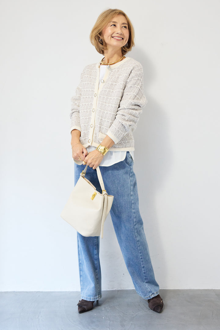 ツイードジャガードクルーネックカーディガン