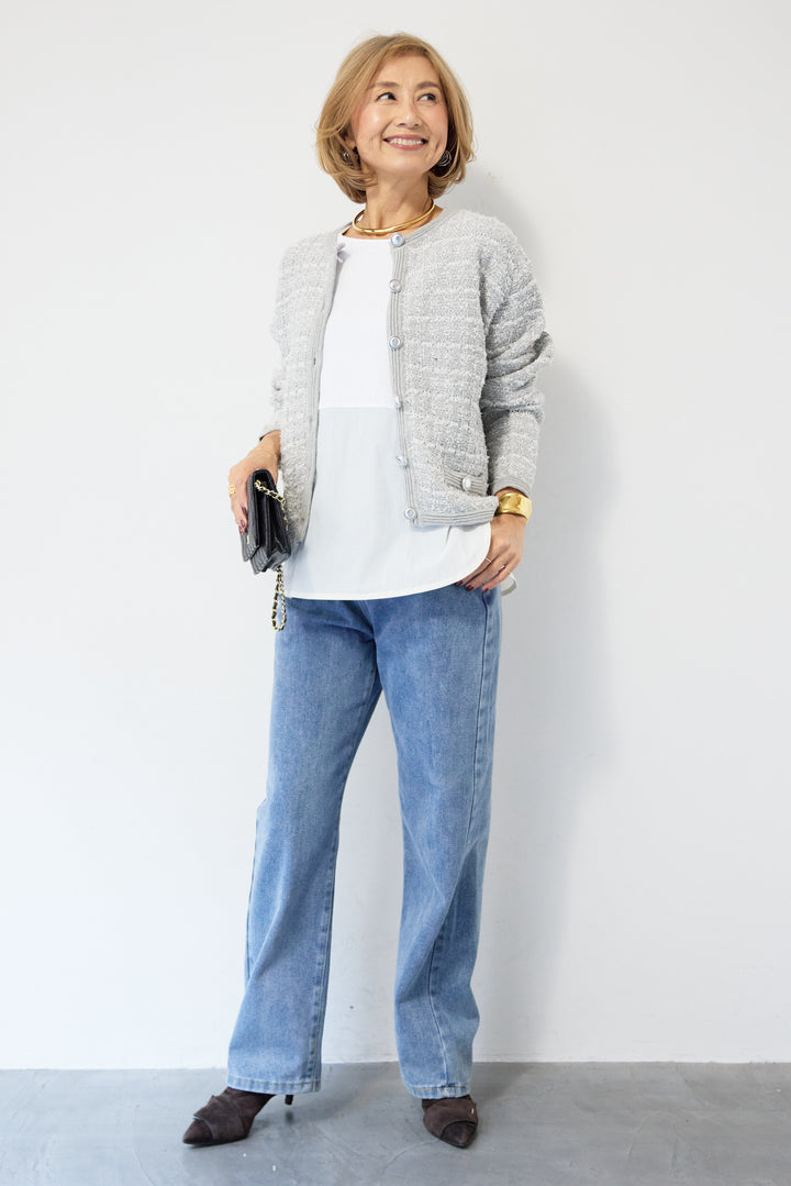 ツイードジャガードクルーネックカーディガン