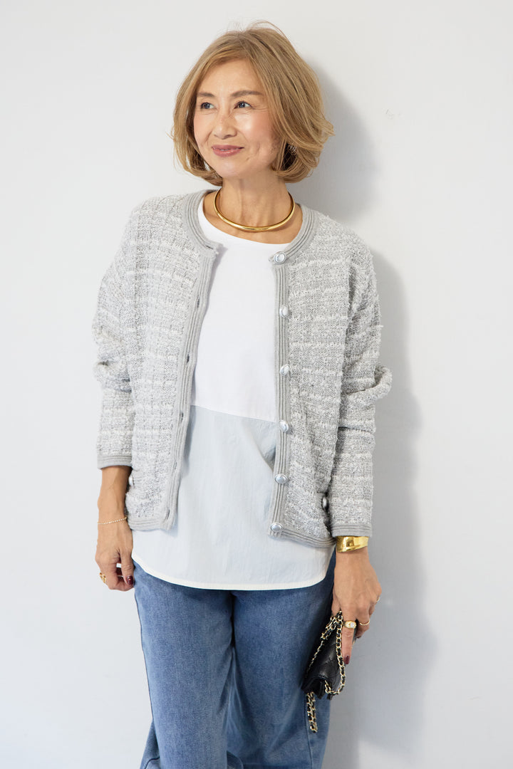 ツイードジャガードクルーネックカーディガン