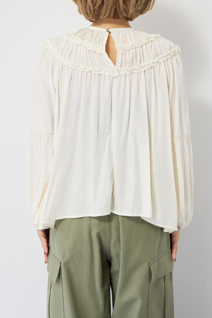 ピンタックフリル ギャザーボリュームブラウス