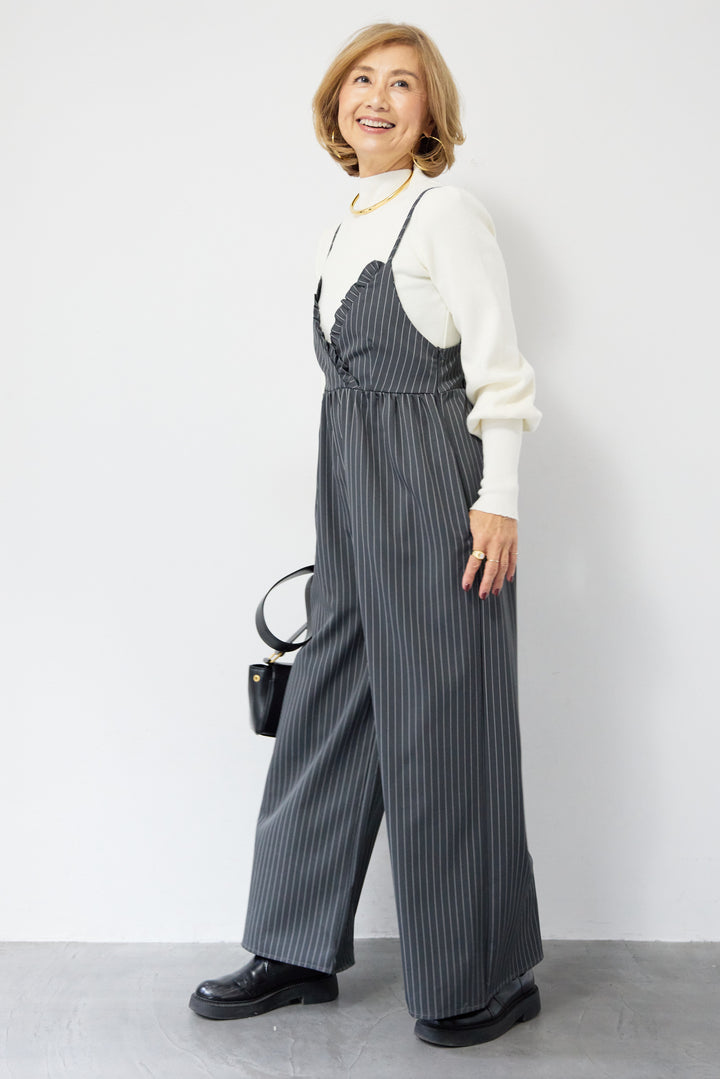 ピンストライプ・フリルカシュクールサロペット