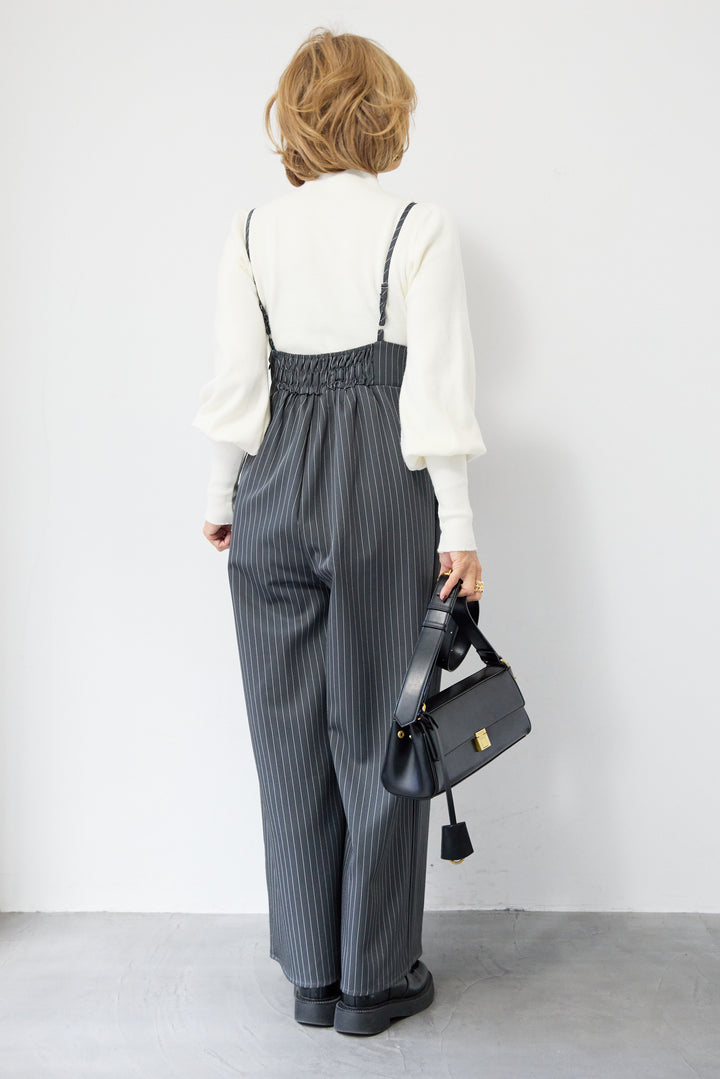 ピンストライプ・フリルカシュクールサロペット