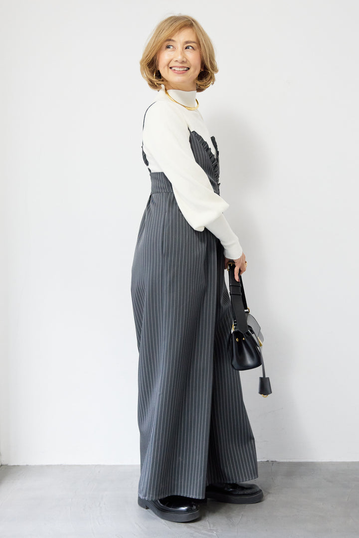 ピンストライプ・フリルカシュクールサロペット