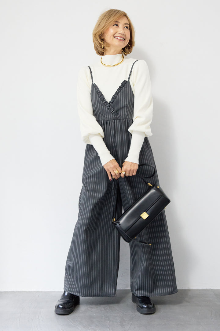 ピンストライプ・フリルカシュクールサロペット