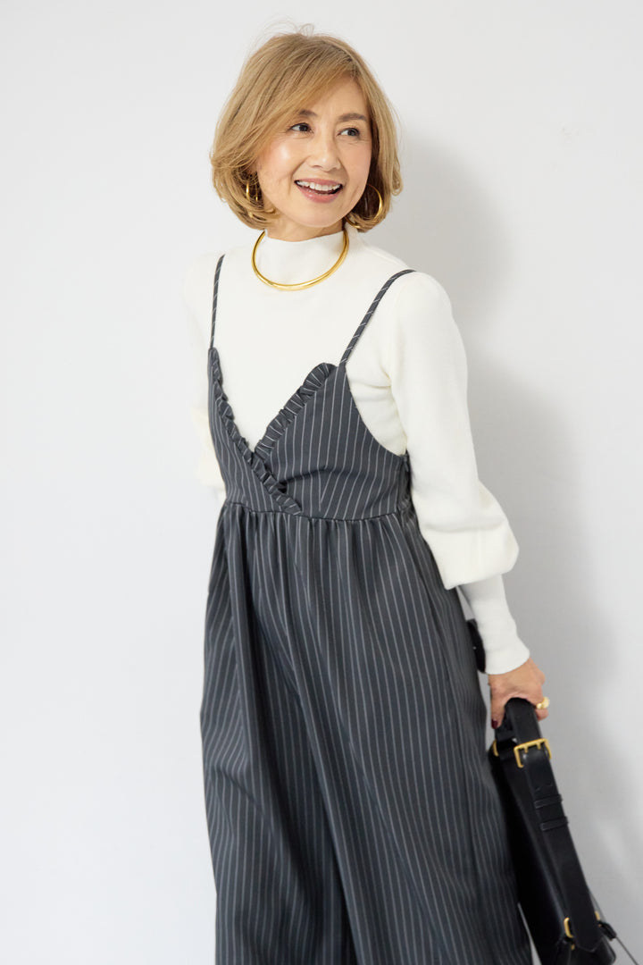 ピンストライプ・フリルカシュクールサロペット