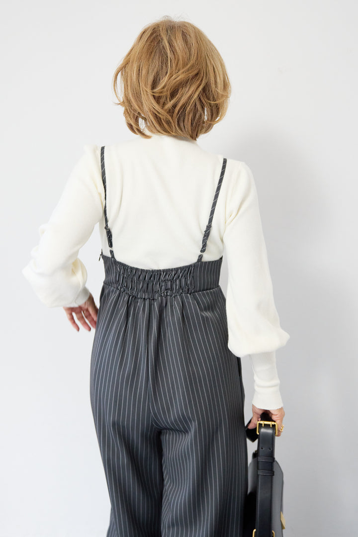 ピンストライプ・フリルカシュクールサロペット