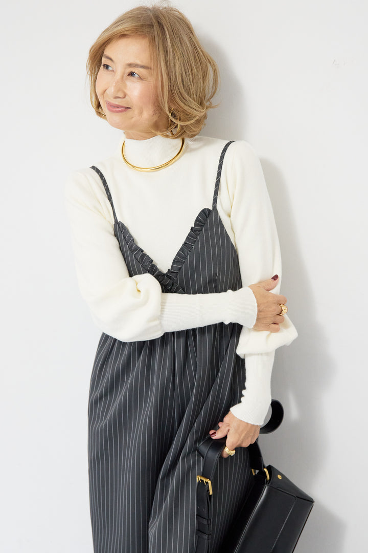 ピンストライプ・フリルカシュクールサロペット