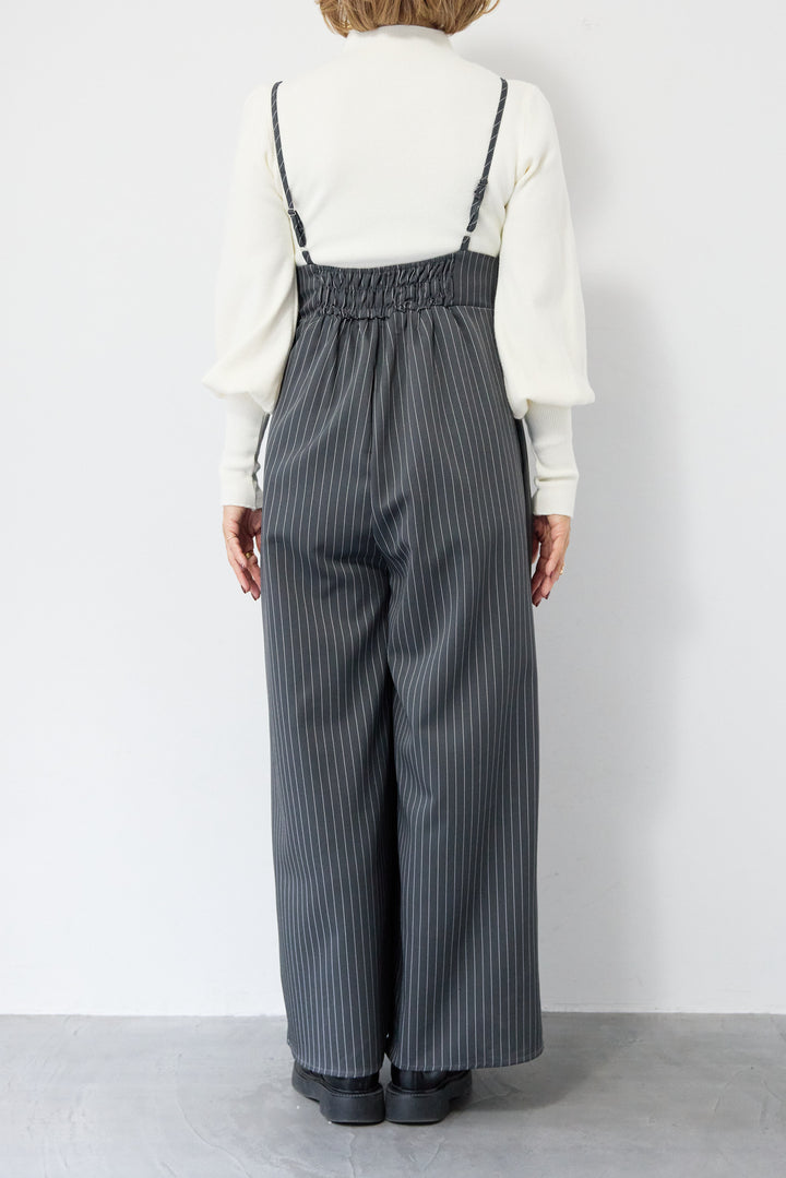 ピンストライプ・フリルカシュクールサロペット