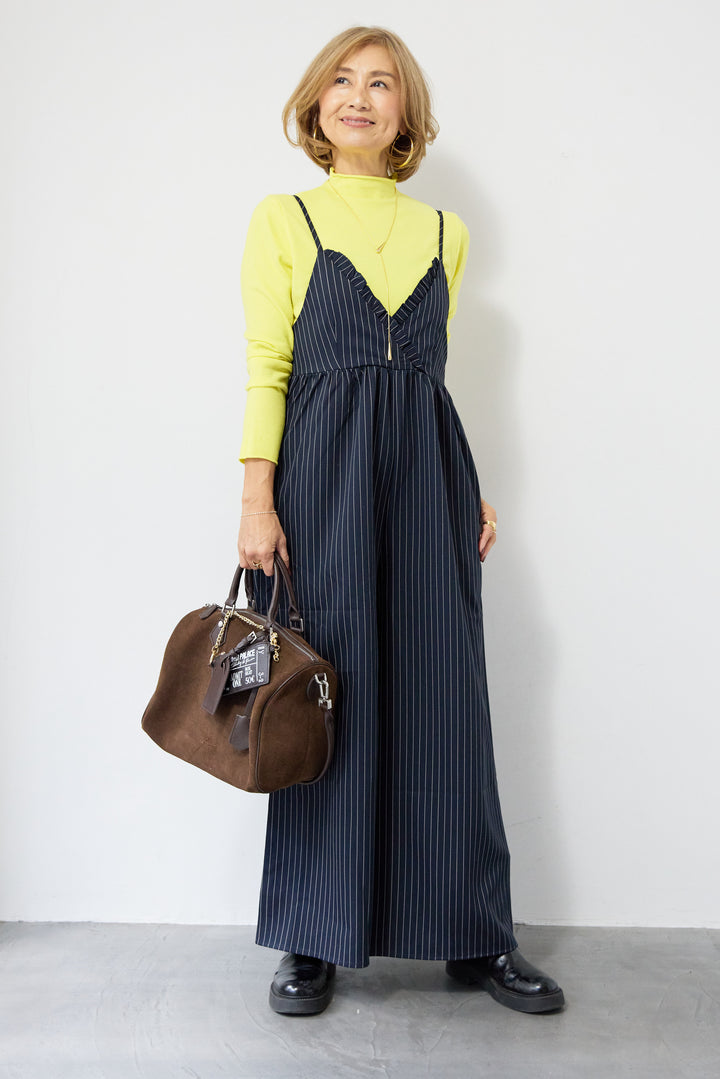 ピンストライプ・フリルカシュクールサロペット