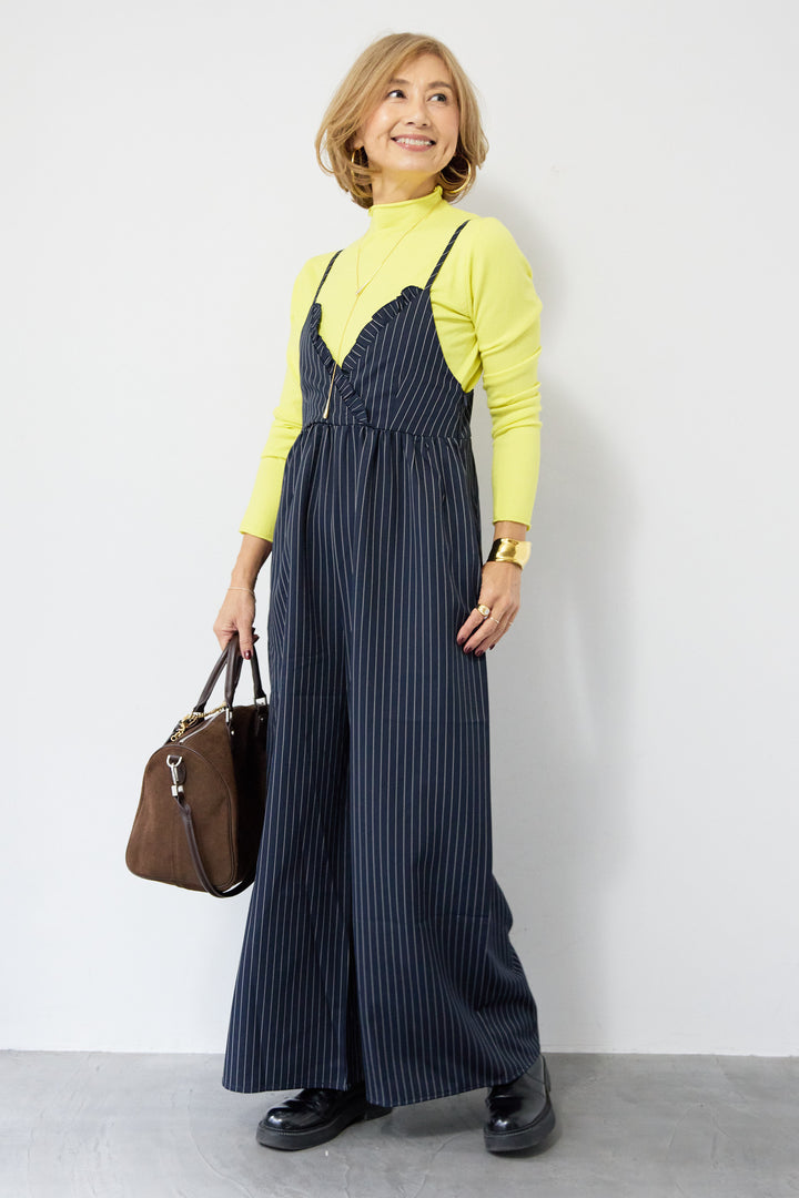 ピンストライプ・フリルカシュクールサロペット