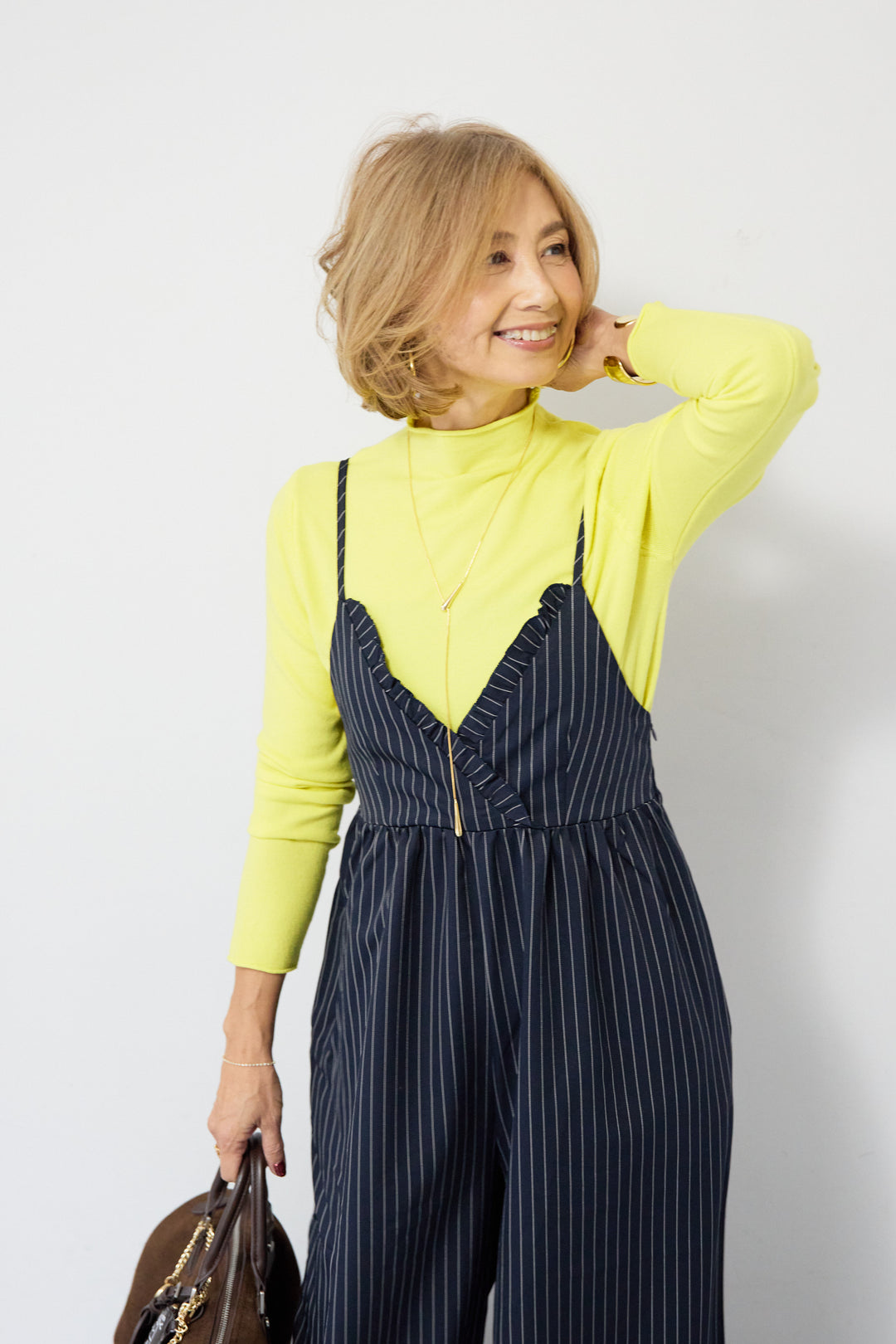 ピンストライプ・フリルカシュクールサロペット