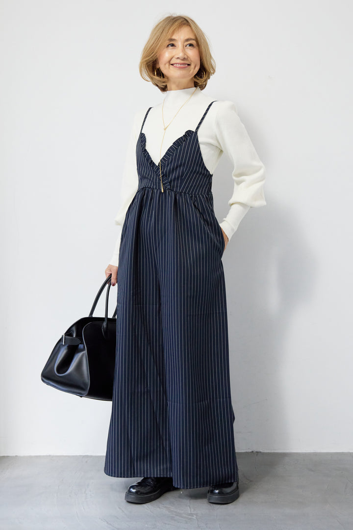 ピンストライプ・フリルカシュクールサロペット