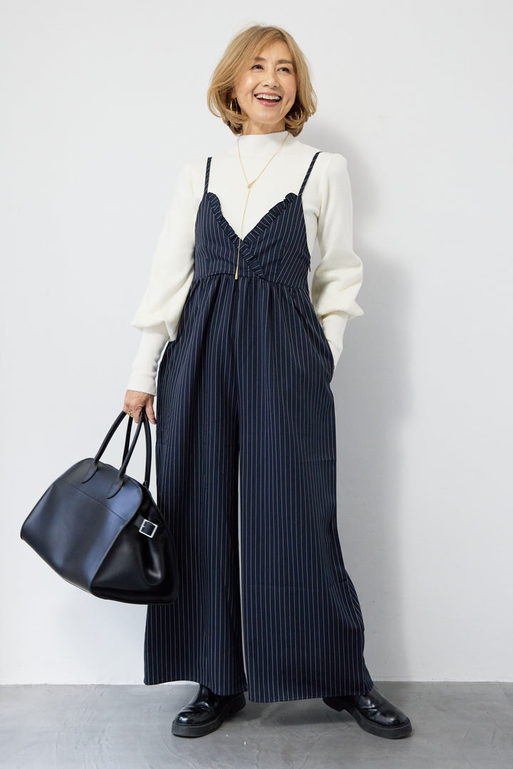 ピンストライプ・フリルカシュクールサロペット