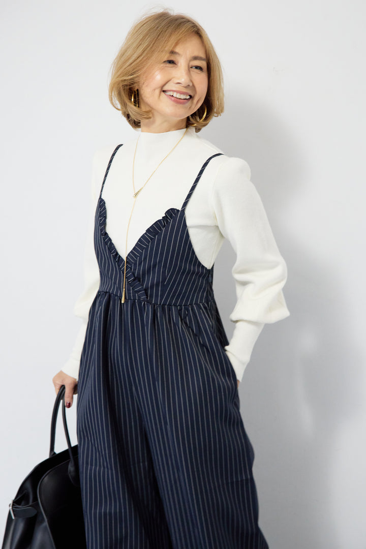 ピンストライプ・フリルカシュクールサロペット