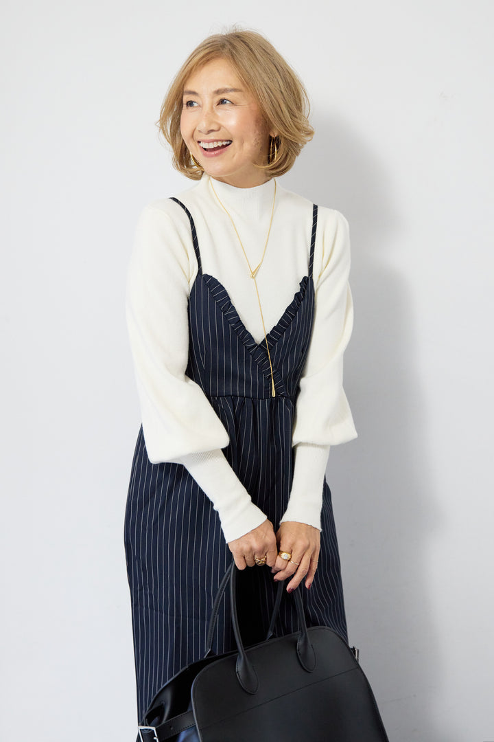 ピンストライプ・フリルカシュクールサロペット