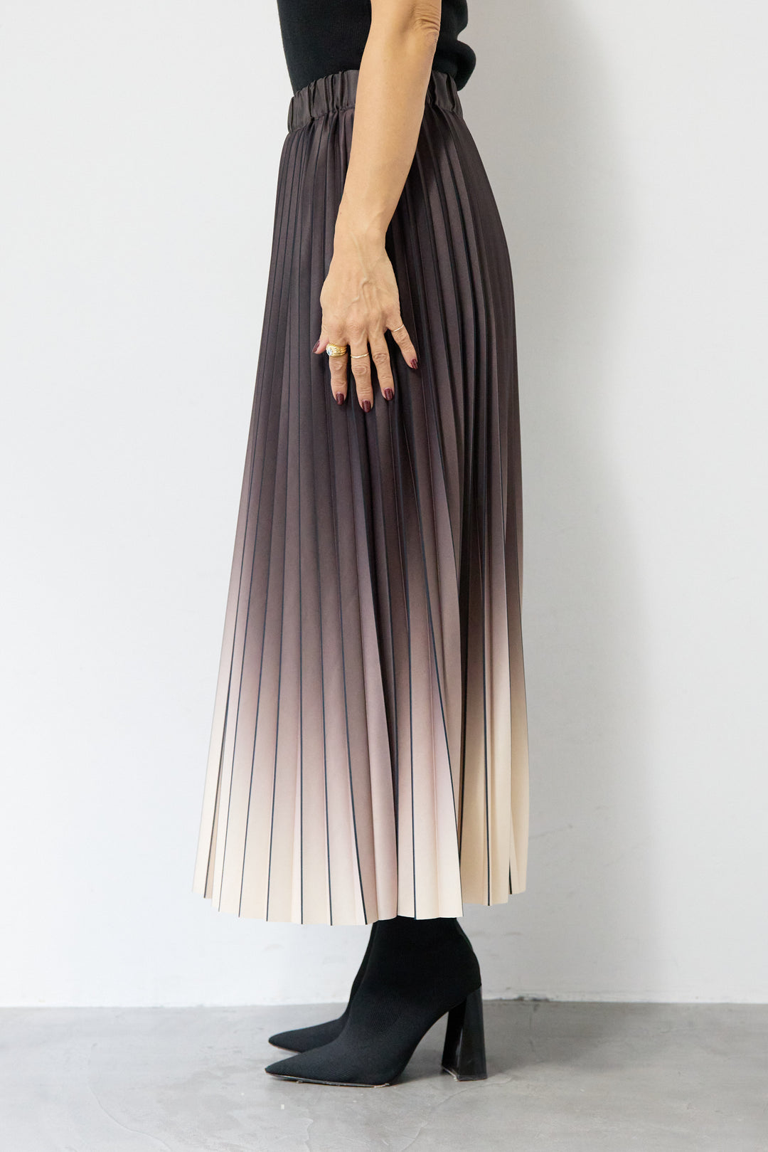 [SET]2WAYレイヤードニット+グラデーションロングプリーツスカート(2set)