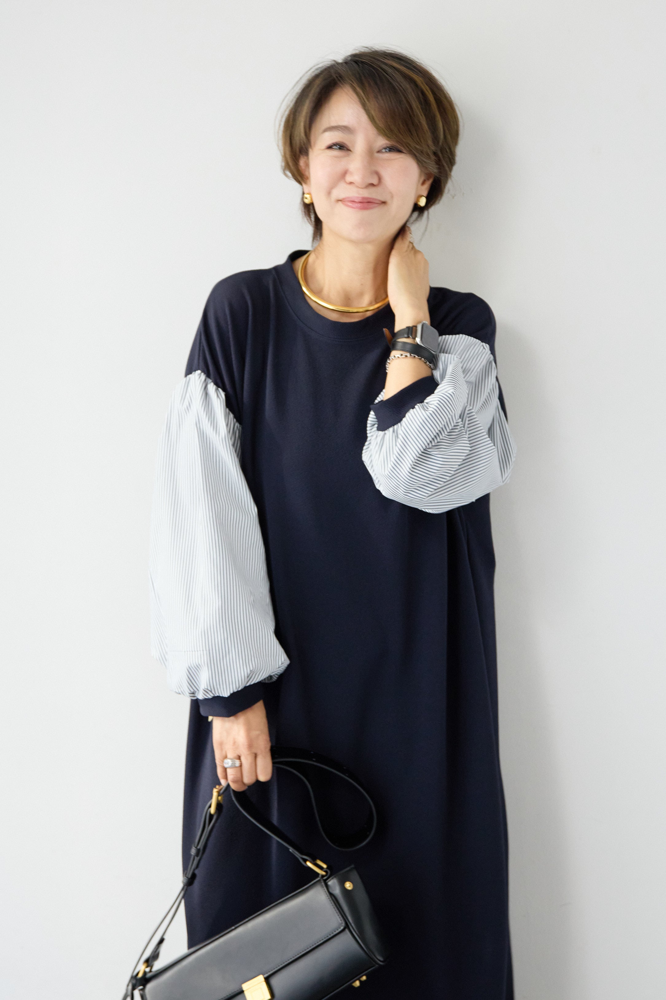 ストライプボリュームスリーブ カットワンピース – plusotoha