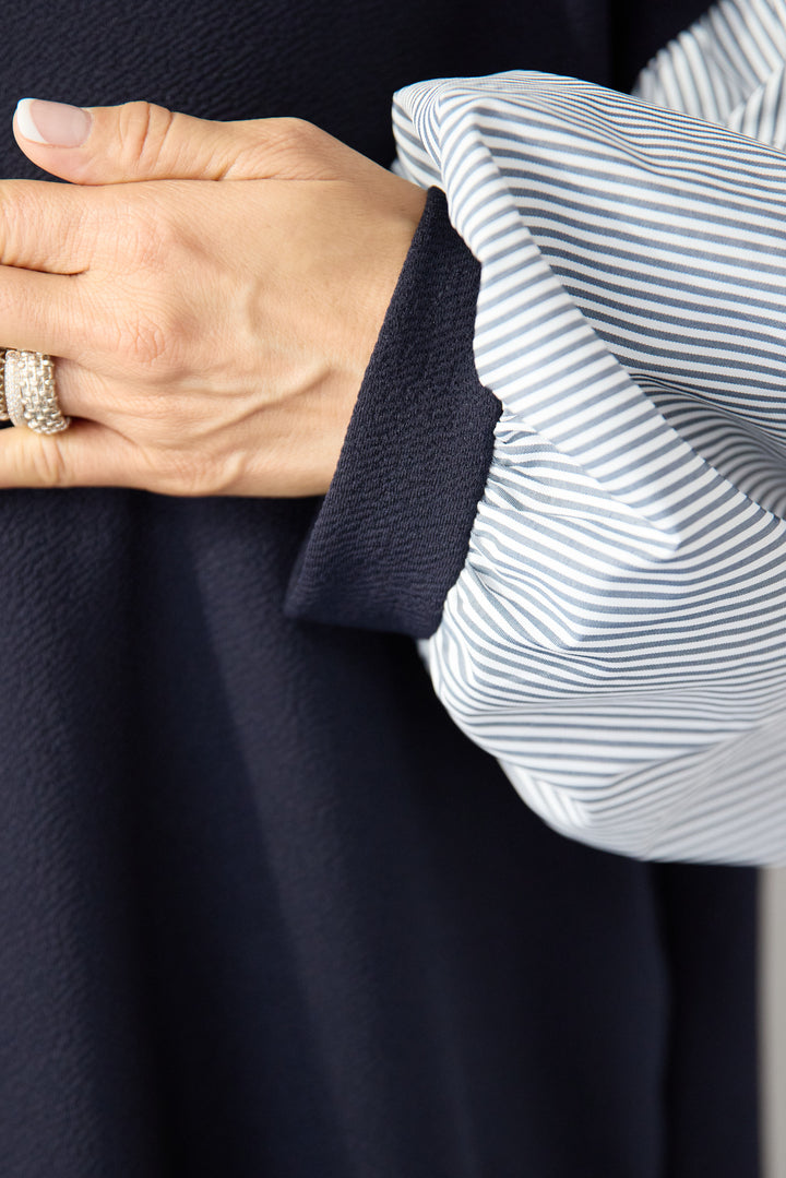 ストライプボリュームスリーブ カットワンピース