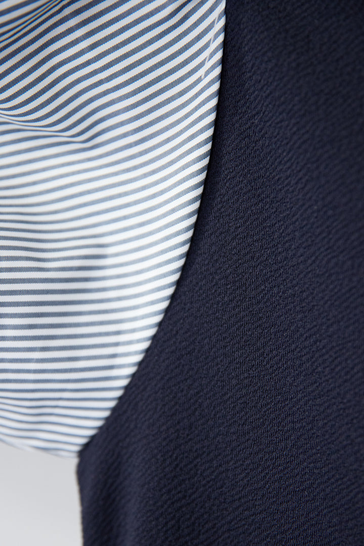 ストライプボリュームスリーブ カットワンピース