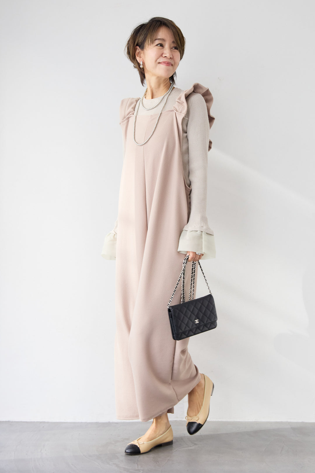 袖シアーリブニット