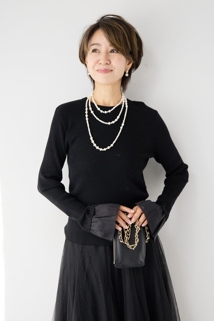 袖シアーリブニット