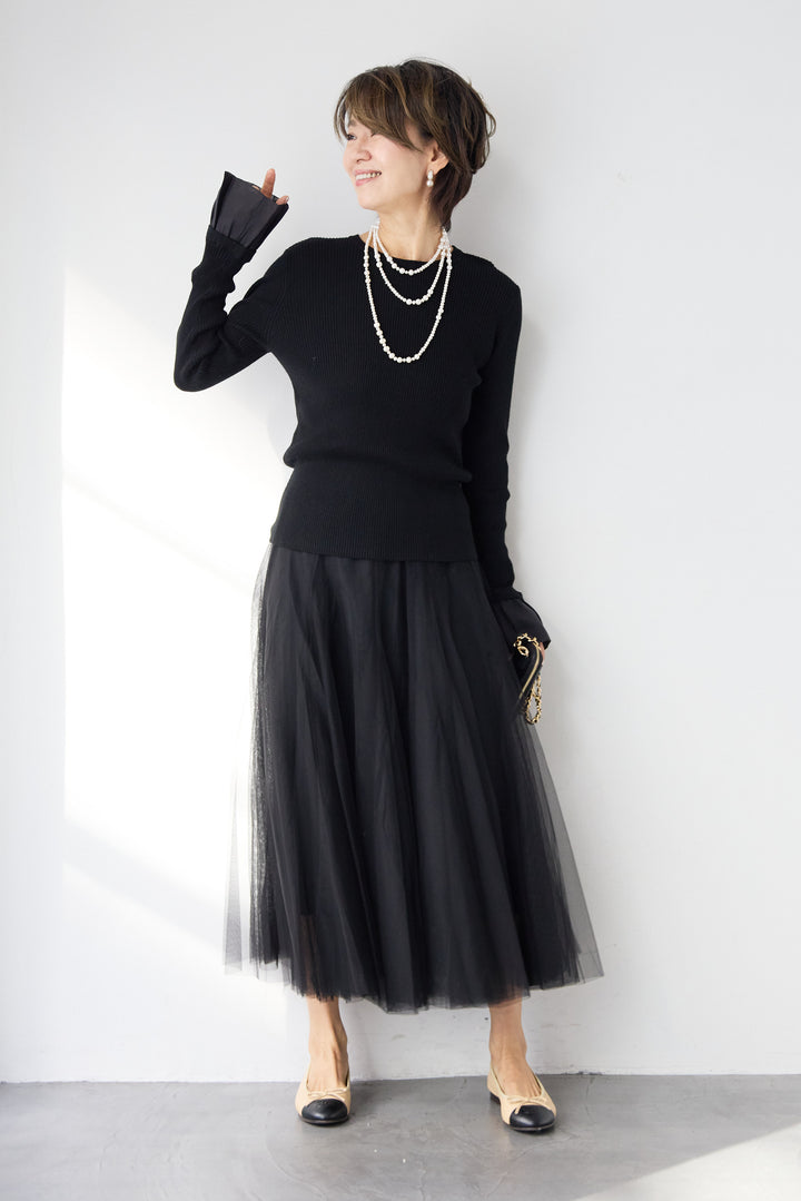 袖シアーリブニット