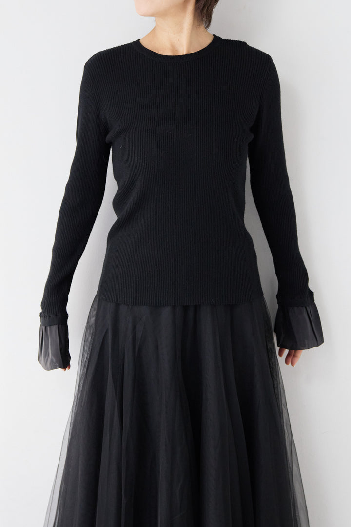 袖シアーリブニット