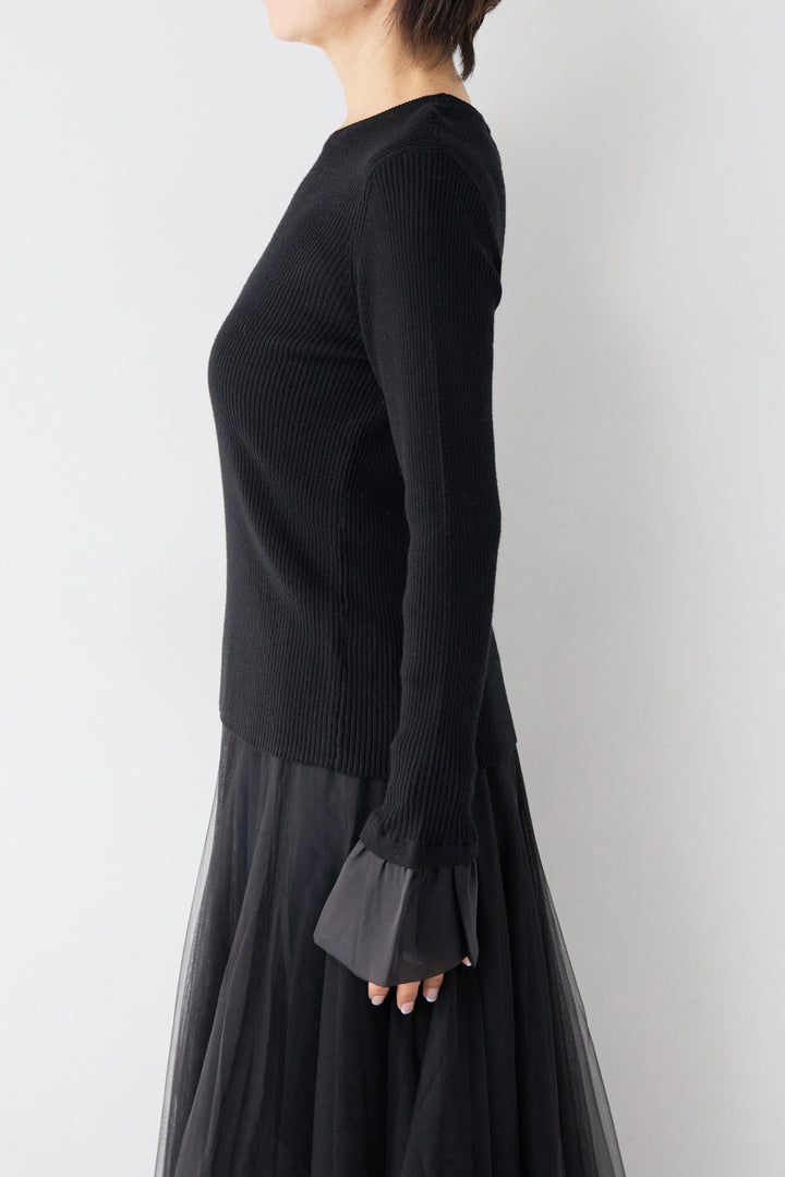 袖シアーリブニット