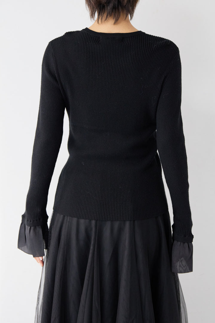 袖シアーリブニット