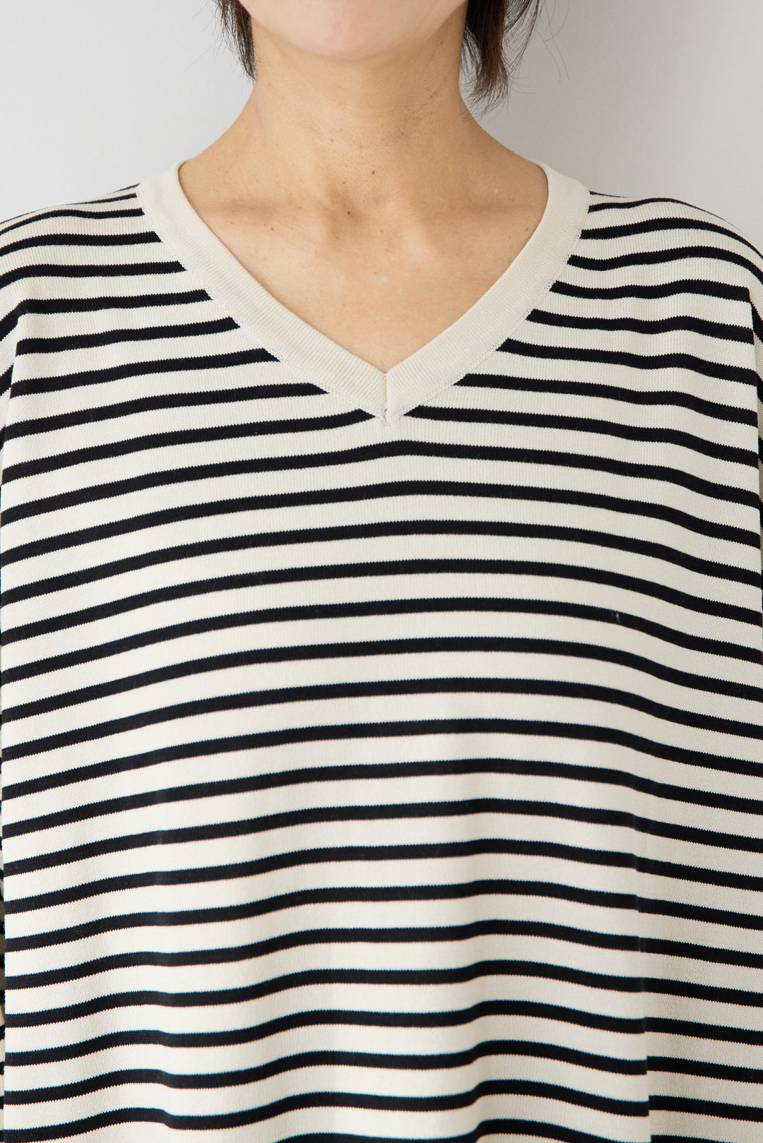 Vネックボーダー ロングワンピース