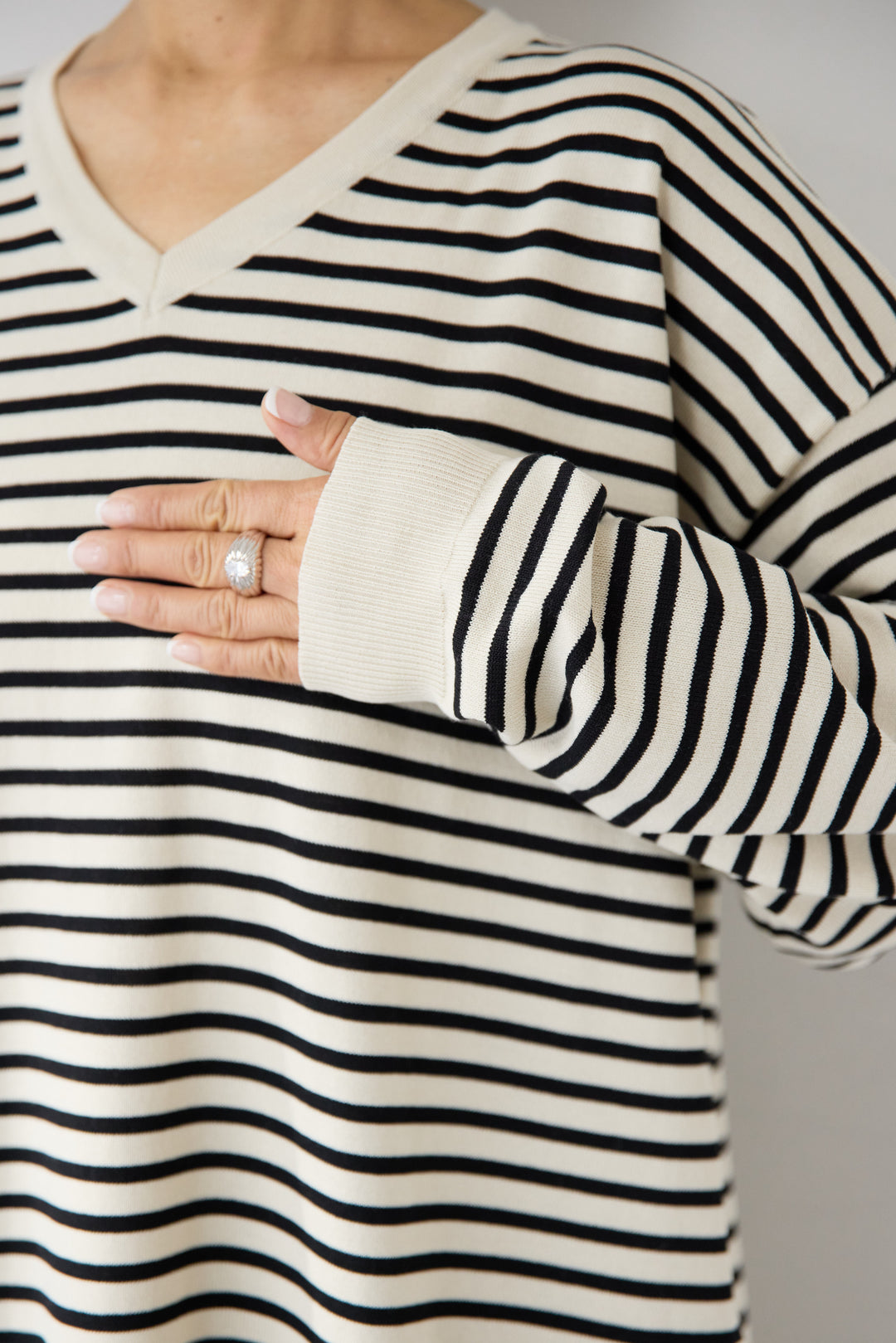 Vネックボーダー ロングワンピース