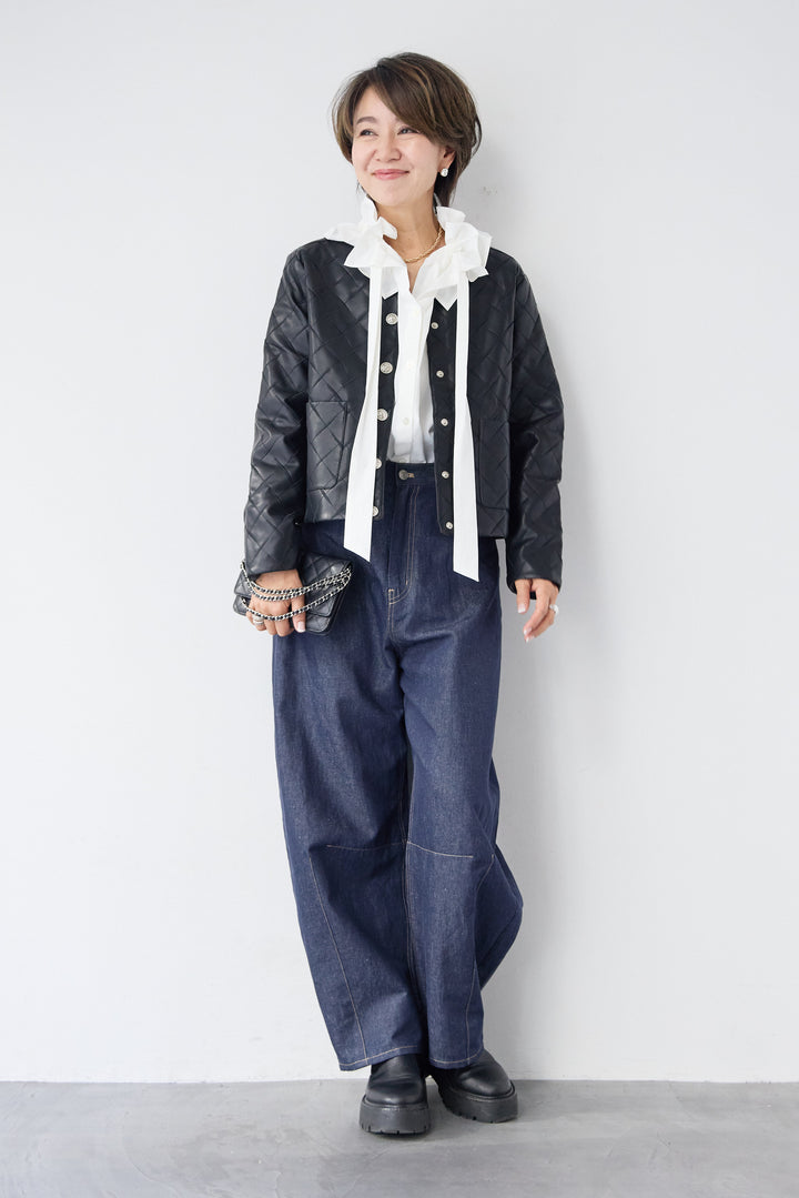 キルティングフェイクレザージャケット