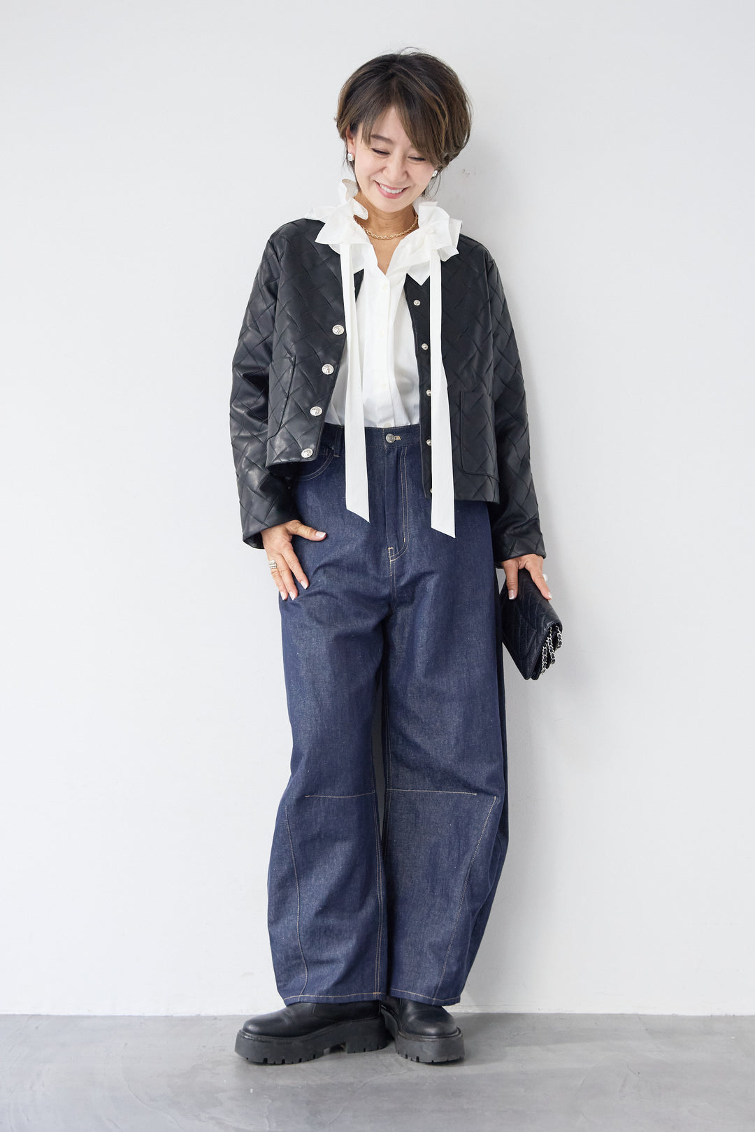 キルティングフェイクレザージャケット