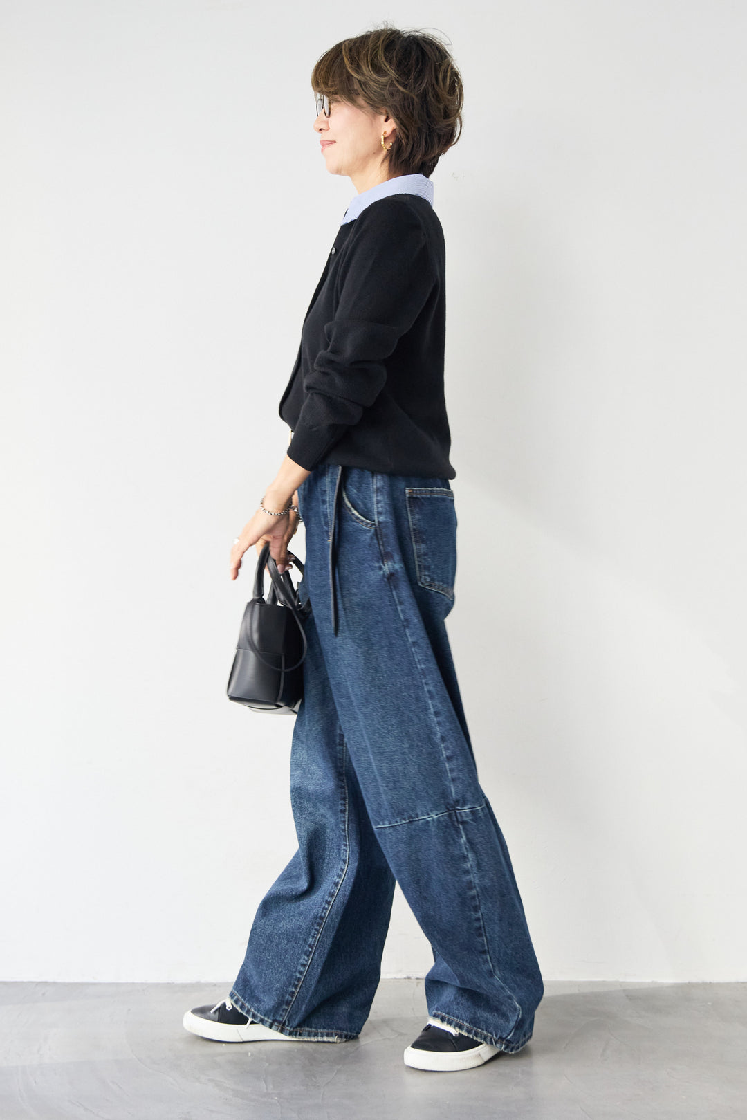 [SET]ストライプカラーニットカーディガン+カーブデニムパンツ(2set)