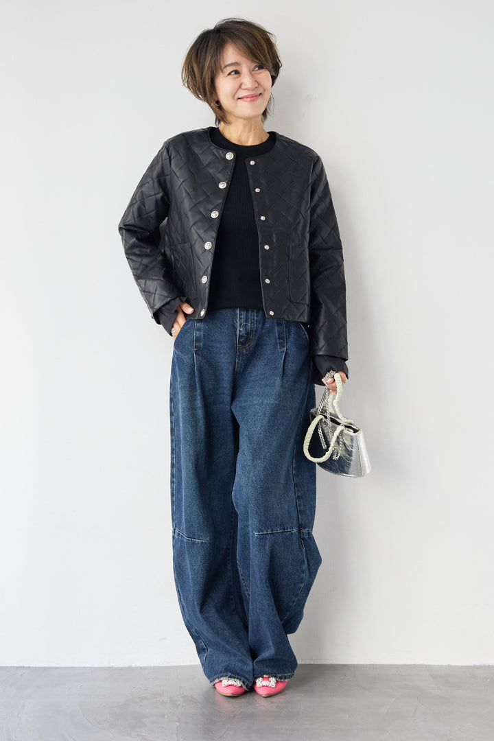 キルティングフェイクレザージャケット