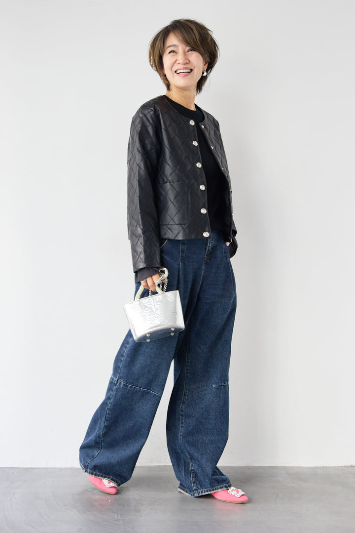 キルティングフェイクレザージャケット