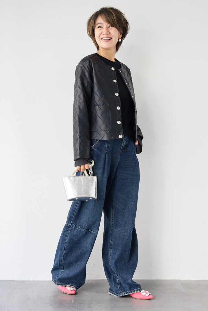 キルティングフェイクレザージャケット