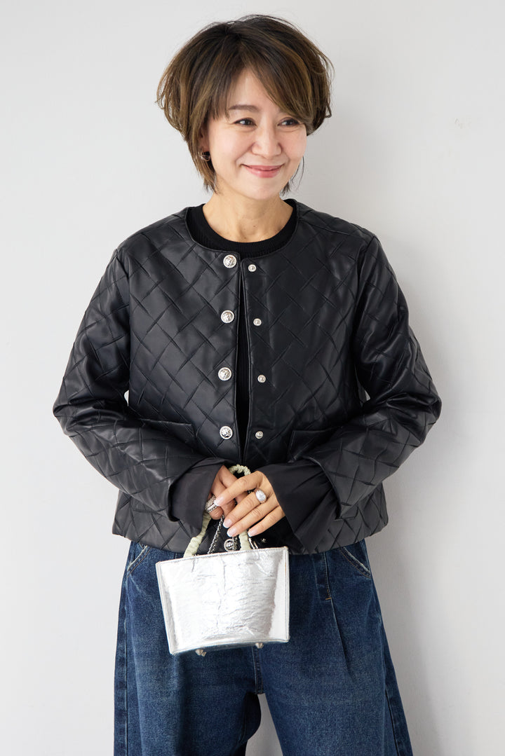 キルティングフェイクレザージャケット