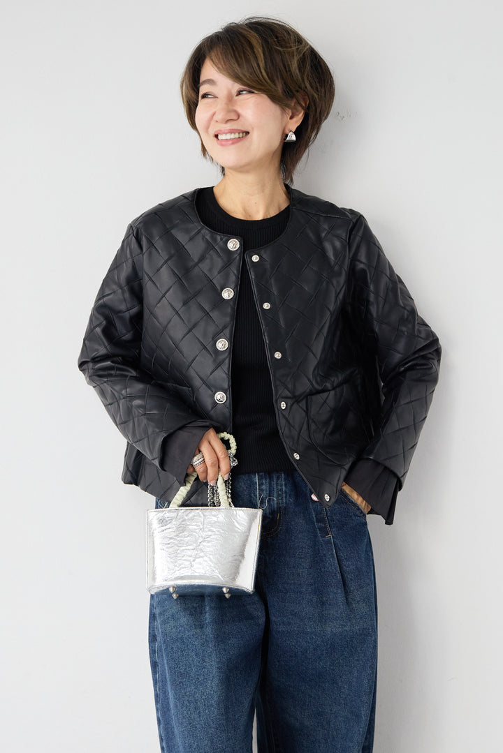 キルティングフェイクレザージャケット